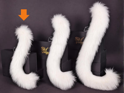 Tails of Fantasy White Cat Tail - Long Hair body-safe silicone butt plug featuring a unique upright support design - (small plug) studio display of the White Cat Tail - Long Hair.